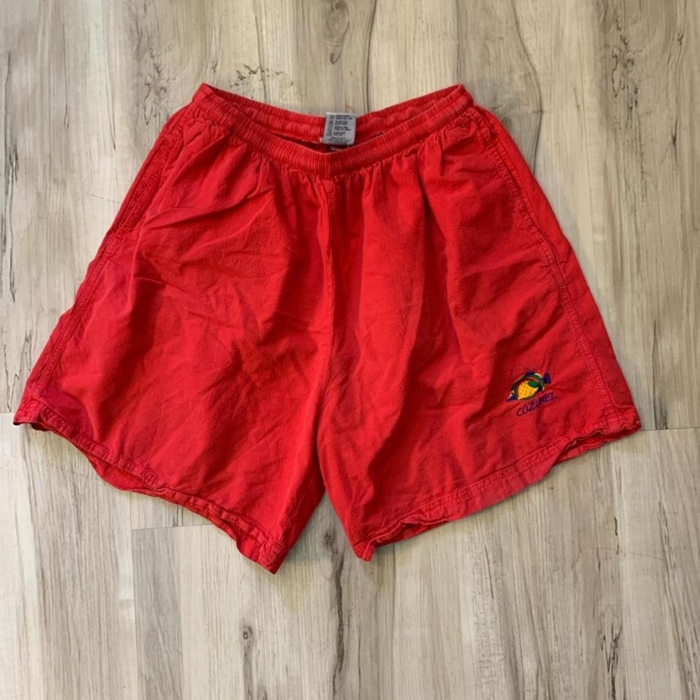 1990's Red vintage Cozumel Mexico beach shorts‎